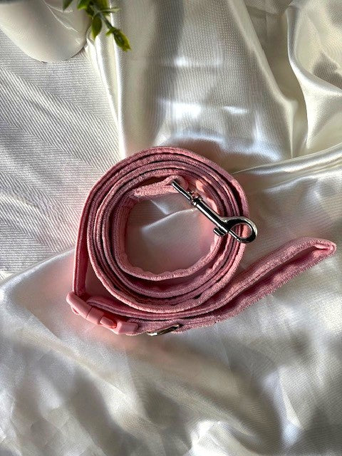 Laisse en velours côtelé - Rose poudré