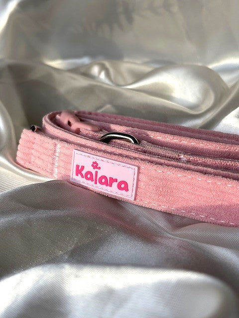 Laisse en velours côtelé - Rose poudré